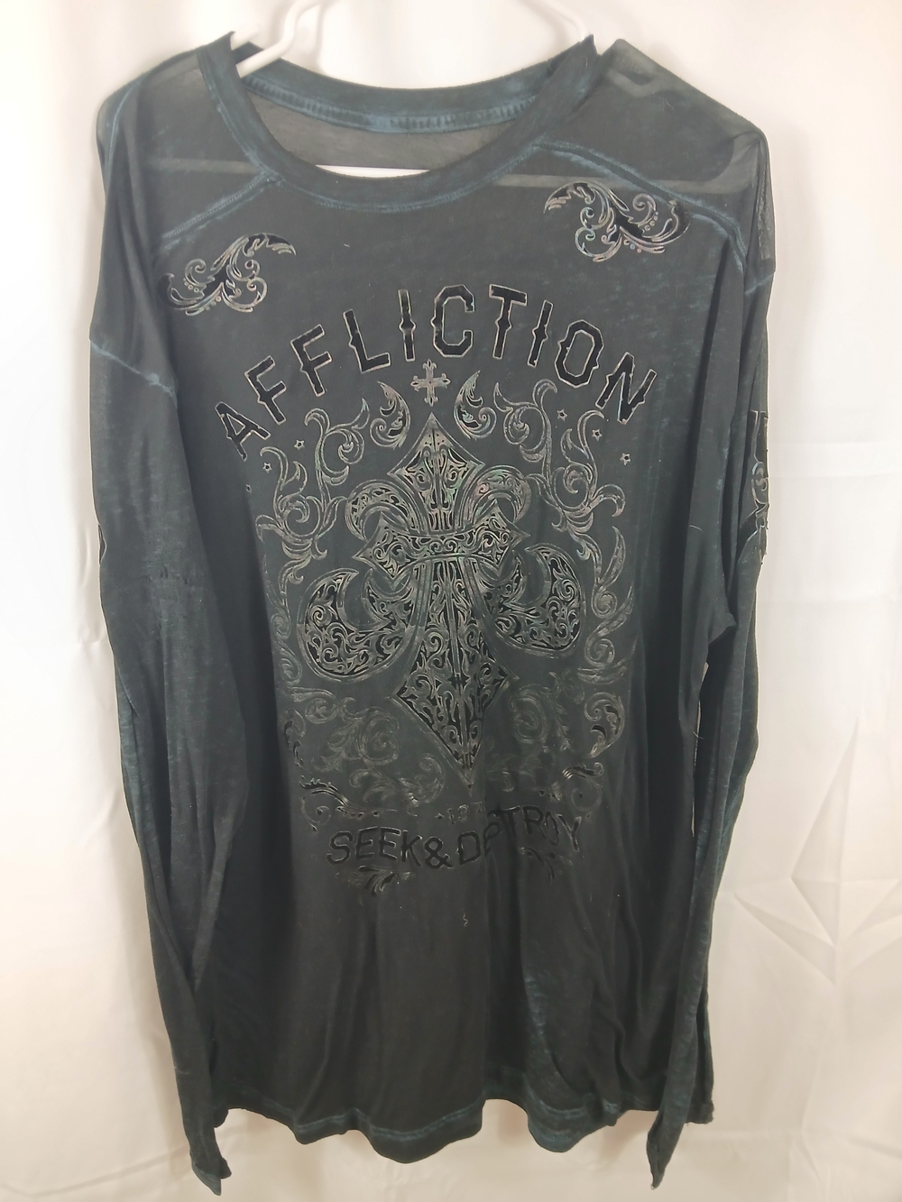 Affliction Black Distressed Silver Graphic Long Sleeve